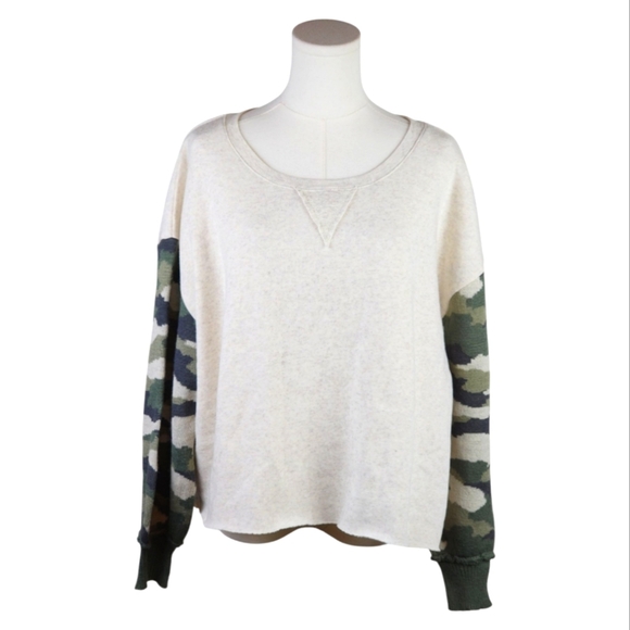 Vintage Havana Camo Sleeve Pullover Sweatshirt Medium Neutral Crewneck - Picture 1 of 8